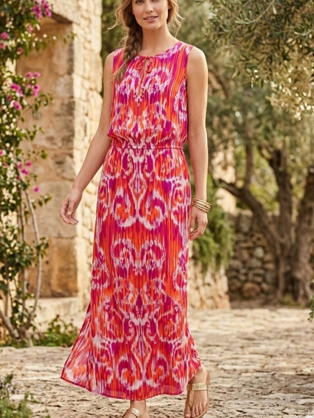 Jones New York Pink and Orange Printed Maxi Dress